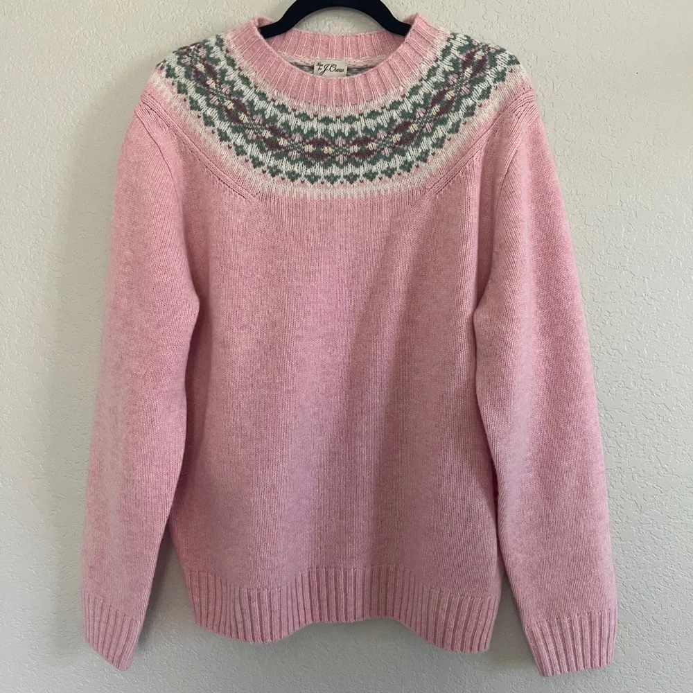 J.Crew Fair Isle–Yoked in Wool In Peony Fair Isle 100% Wool Sweater. Size M